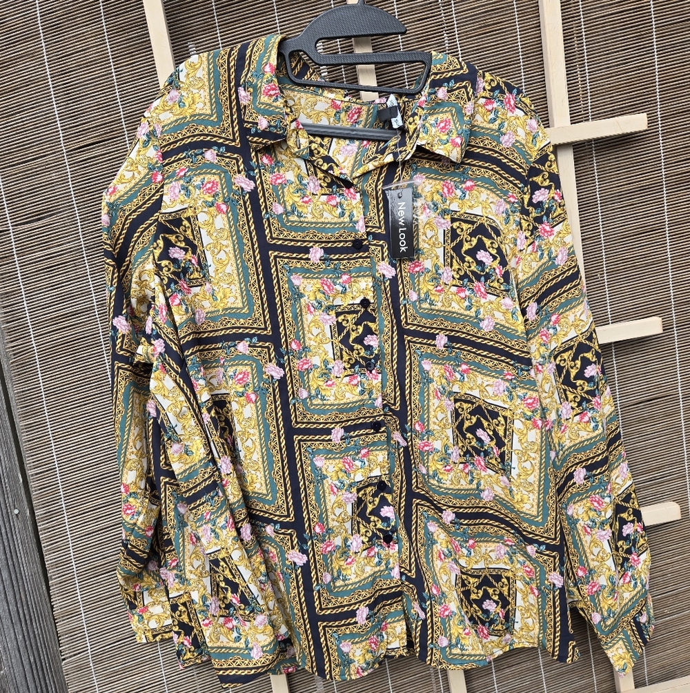 NEW Button Down Baroque Style Blouse 2X Long Sleeves